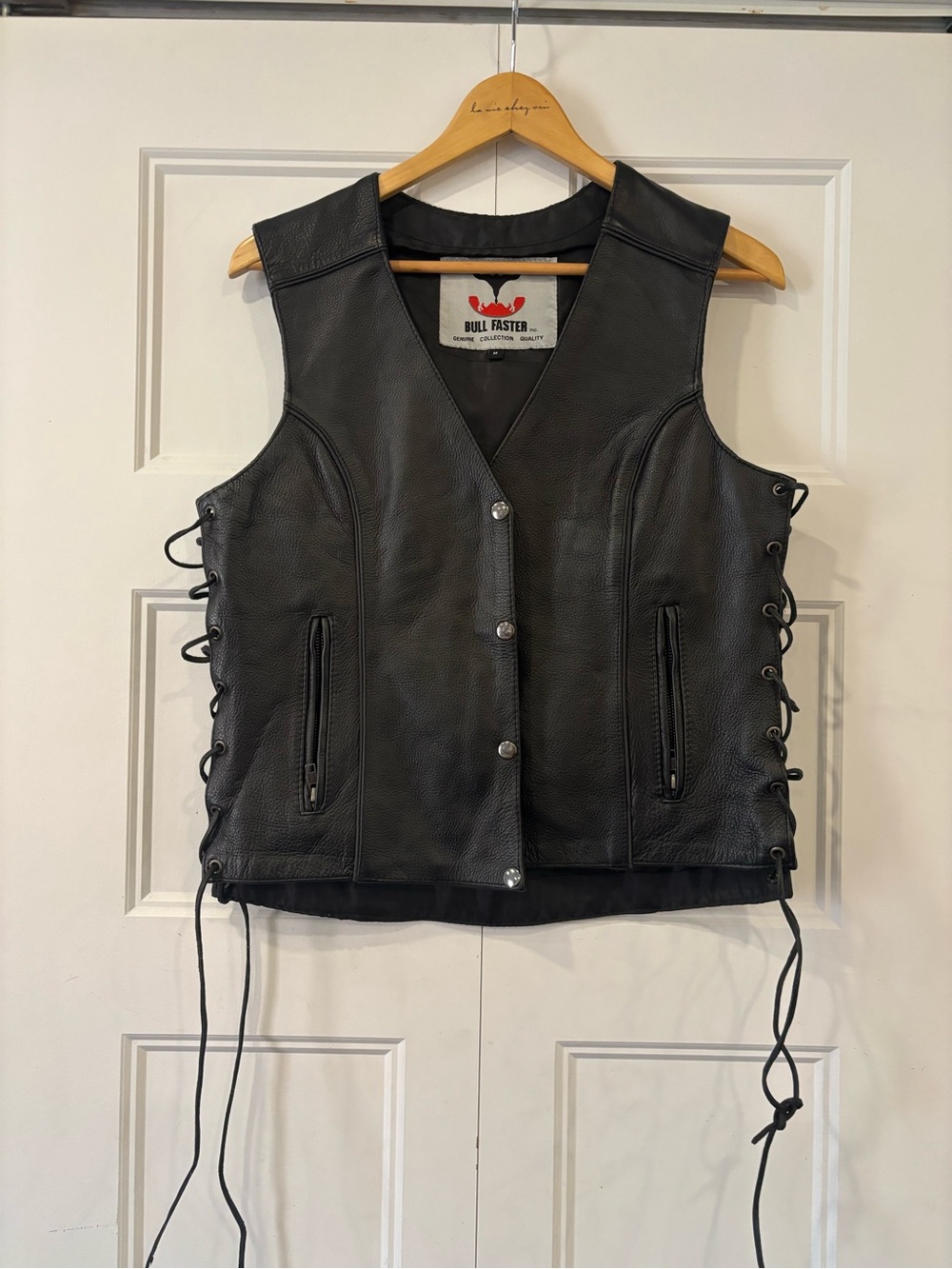 Women's Black Leather Lace-Up Vest